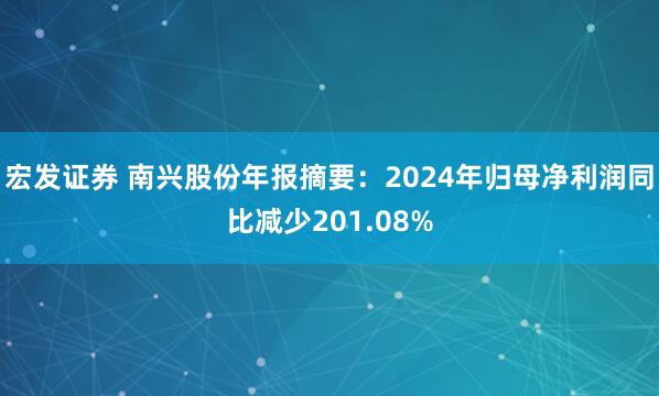 宏发证券 南兴股份年报摘要：2024年归母净利润同比减少201.08%