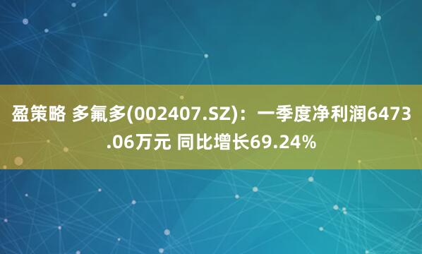 盈策略 多氟多(002407.SZ)：一季度净利润6473.06万元 同比增长69.24%